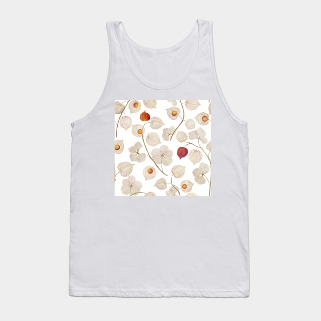 Physalis dry plants seamless watercolor pattern. Cape gooseberry flowers. Autumn Aztec Berries. Golden berry structure Tank Top by likapix